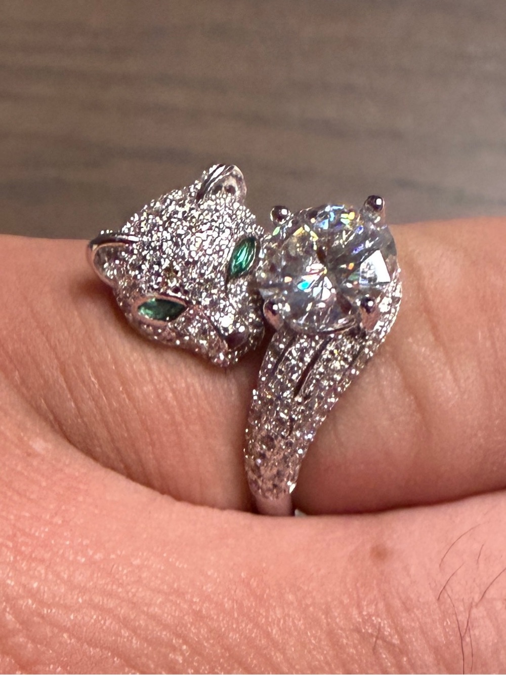 2.0ct Round Cut Ring - with Cat design covered with more moissanites. Adjustable